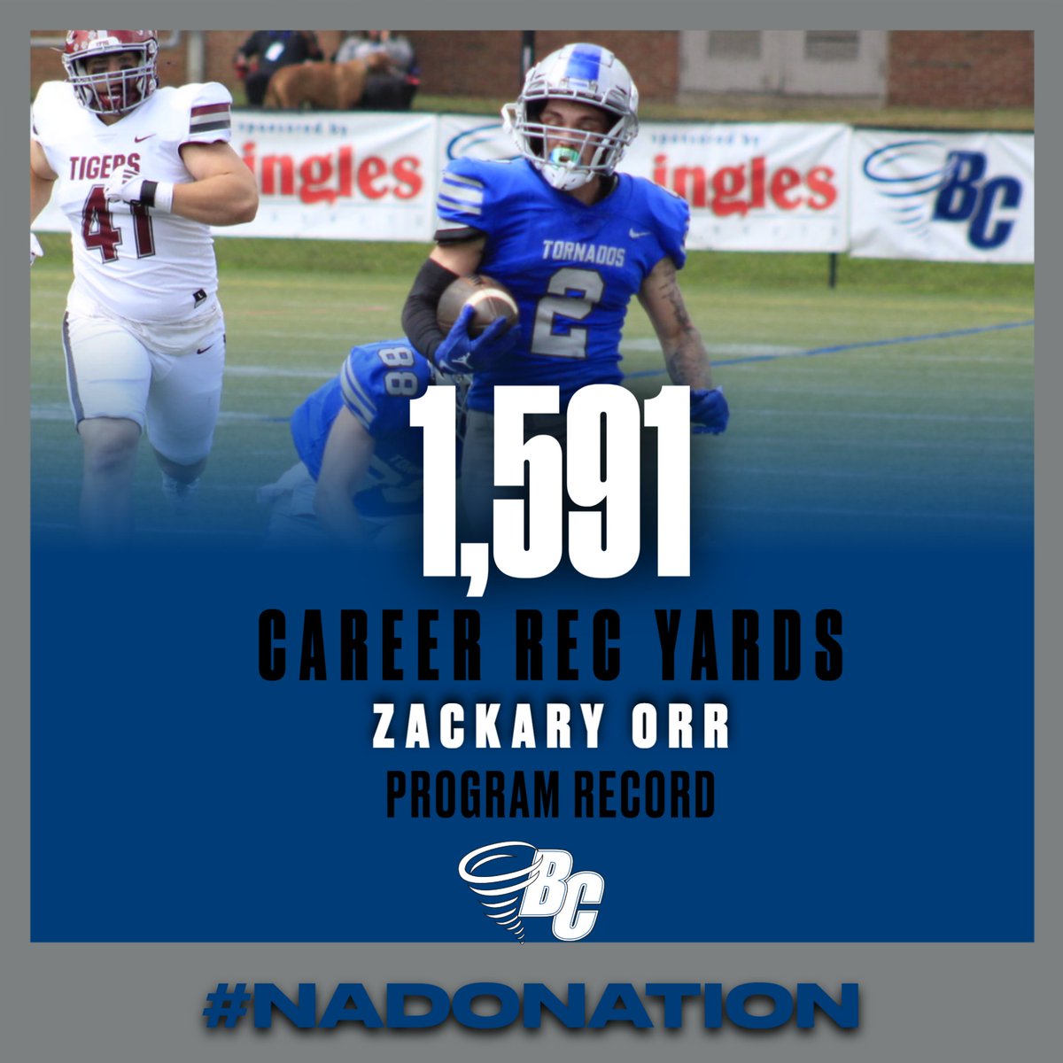 Brevard College Athletics (@bctornados) on Twitter photo Football: Congrats to <a href="/BrevardF5/">BC Football 🌪</a> graduate receiver Zackary Orr, who set the program career receiving yards record in Saturday's victory over Greensboro! #NadoNation #d3fb Football: Congrats to <a href="/BrevardF5/">BC Football 🌪</a> graduate receiver Zackary Orr, who set the program career receiving yards record in Saturday's victory over Greensboro! #NadoNation #d3fb