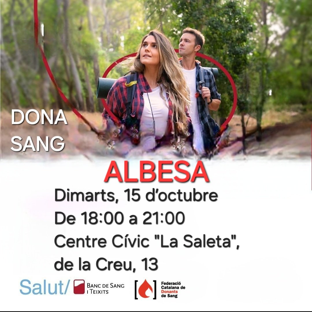 ALPINE_JOAN's tweet photo. #Albesa
#donaciodesang
Dimarts, 15 d’octubre
De 18:00 a 21:00
Centre Cívic "La Saleta", de la Creu, 13
@eapbalaguer @FCDS @COMLLEIDA @morenin69 @semgencat @dsangPLAdURGELL @donants_segria @APICSLLeida @Bancdesang @Salutcat @donarsang @donasangbalears https://t.co/btMdzDN25R