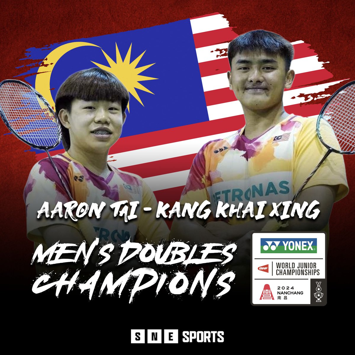 SNE_Sports's tweet photo. Malaysia boys can do it ๐ฅ๐
Congratulations, Aaron Tai-Kang Khai Xing ๐ฒ๐พ Champions Men's Doubles BWF World Junior Championship 2024
๐ท : BAM
Keep follow : https://t.co/EtpAYcwcRG
#WJC2024 #Malaysia #AaronTai #KangKhaiXing
#SNESports https://t.co/APWZubz3NI