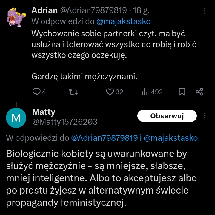 Koleś ma bloka, aczkolwiek odniosę się.
ŻADEN człowiek nie jest uwarunkowany do tego by służyć drugiemu. Jeśli ktoś tak uważa to... Niewiele się różni od właścicieli niewolników.
A reszty nie ma sensu nawet komentować.