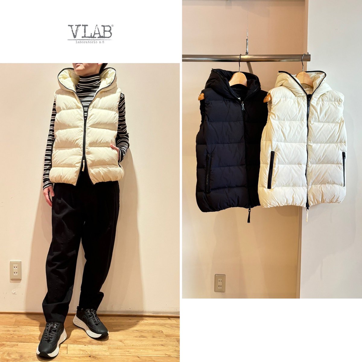 MANOAinter's tweet image. New Arrivals🦆VLAB

ダウンベストは、今までどおりの単色タイプもあります。こちらは、やっぱり王道な白黒でチョイス！テカテカしないマットな質感が、優しい雰囲気を作ってくれます。
オフホワイト、黒¥44000

#vlab #downvest #2024aw #manoainternational #selectshop #matsuyama #ehime