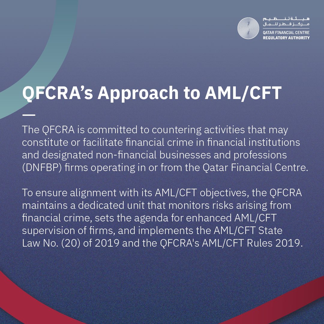 QFCRA's tweet photo. For more information, please visit the QFCRA website.
#QFCRA #AntiMoneyLaundering #CombatingTerrorismFinancing #AMLCFT https://t.co/WjXn9ONz1I