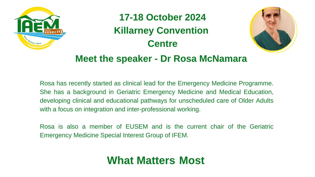AssocEmergMedIE's tweet image. MEET THE SPEAKERS
The Emergency Nursing track at #24IAEM has a fantastic programme including updates on the EMP Model of Care and 1800-TRAUMA.
Remember, regular rate registration ends tomorrow.
Registration: bit.ly/4dkj1a3
More info: bit.ly/3XlYagO