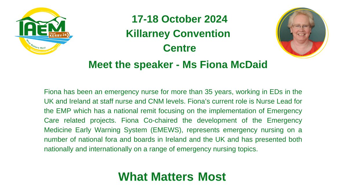 AssocEmergMedIE's tweet image. MEET THE SPEAKERS
The Emergency Nursing track at #24IAEM has a fantastic programme including updates on the EMP Model of Care and 1800-TRAUMA.
Remember, regular rate registration ends tomorrow.
Registration: bit.ly/4dkj1a3
More info: bit.ly/3XlYagO
