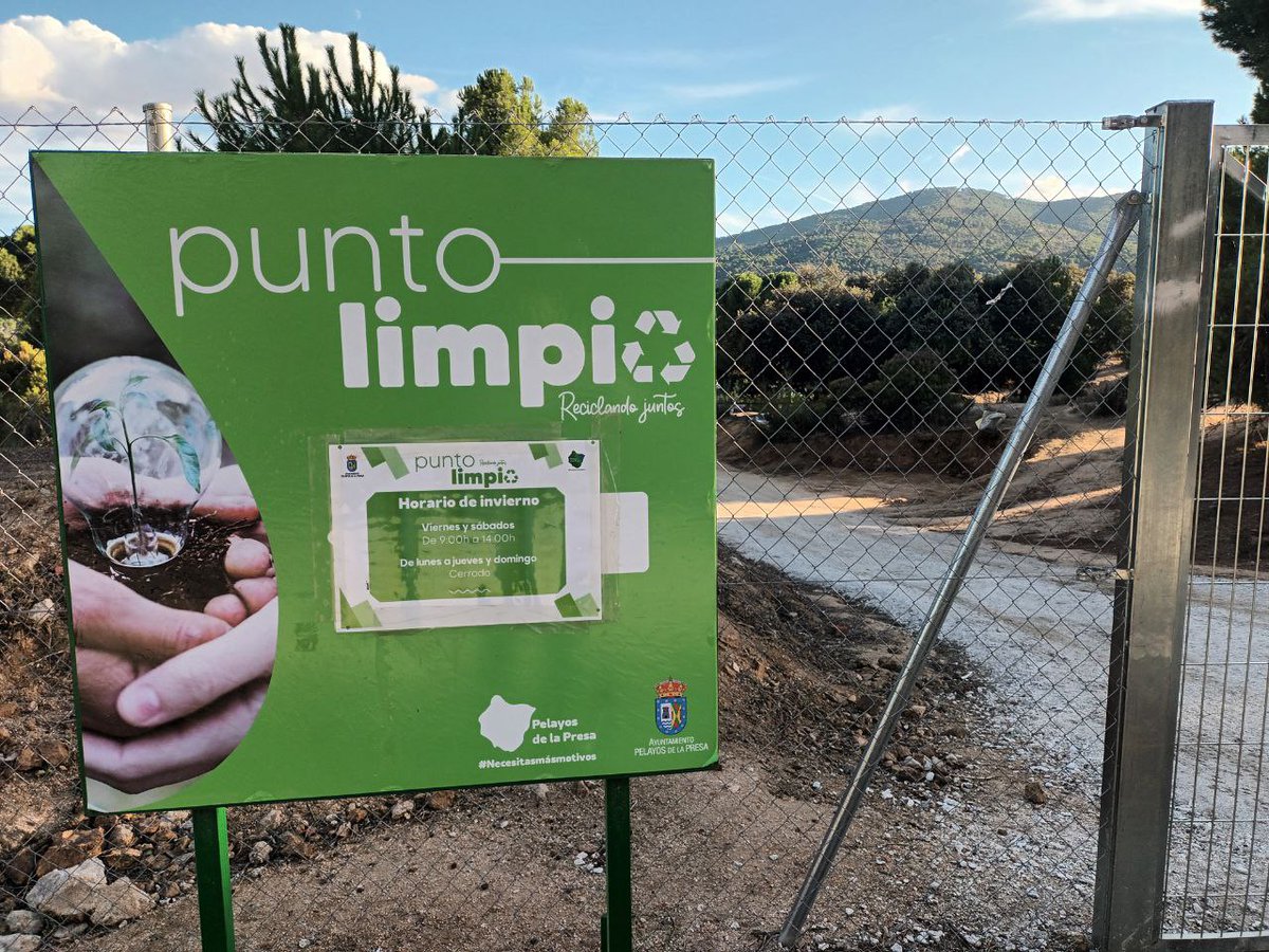 AVPelayos's tweet photo. Se ha informado por parte del Ayuntamiento el horario del servicio del PUNTO LIMPIO para la temporada de invierno:
Abierto: viernes y sábado de 9: 00h a 14:00h
Cerrado lunes a jueves y domingo. https://t.co/0Y2MSALCYA