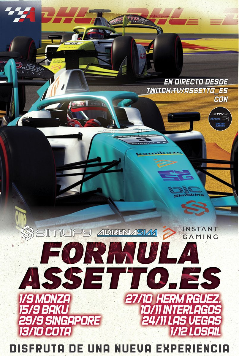 🔵 RACE DAY <a href="/Formula2/">Formula 2</a>

📌 <a href="/COTA/">Circuit of The Americas</a>🇺🇸
⏱️ Qualy 21:00h
🚥 Race 21:20h

📺 Narrado por <a href="/FtvRacing/">FTV Racing</a> en el canal de twitch.tv/assetto_es

📝 No te lo pierdas!

Patrocinado por <a href="/simufy/">Simufy</a> <a href="/InstantGamingES/">Instant Gaming</a> <a href="/AdrenaSim/">Carlos Sim</a>

👉🏼 Más info en 🌐 Assetto.es