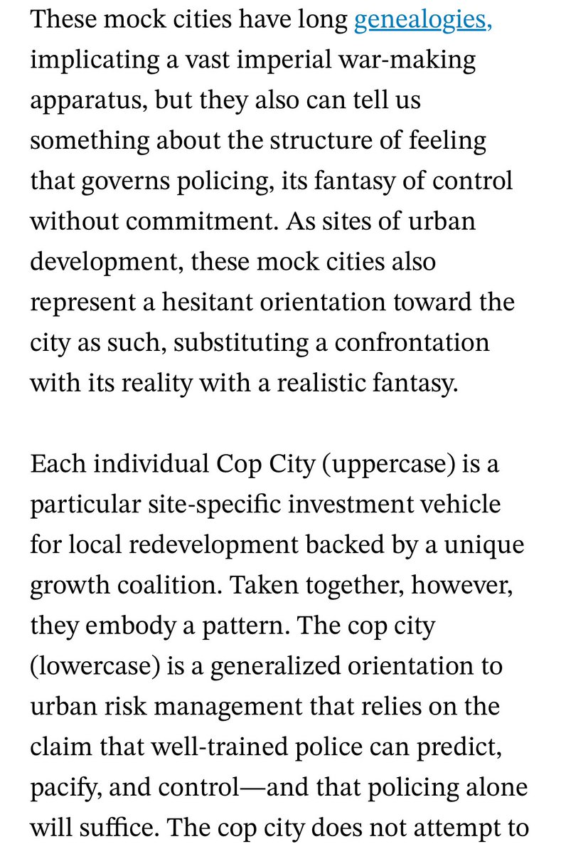 stschrader1's tweet image. In my new article “Cop Cities Mock Cities,” out yesterday in @LAReviewofBooks, I step back and ask how we got to the point that 70 police training facilities are planned. When it comes to contemp urban political economy, what does the cop city represent? lareviewofbooks.org/article/cop-ci…