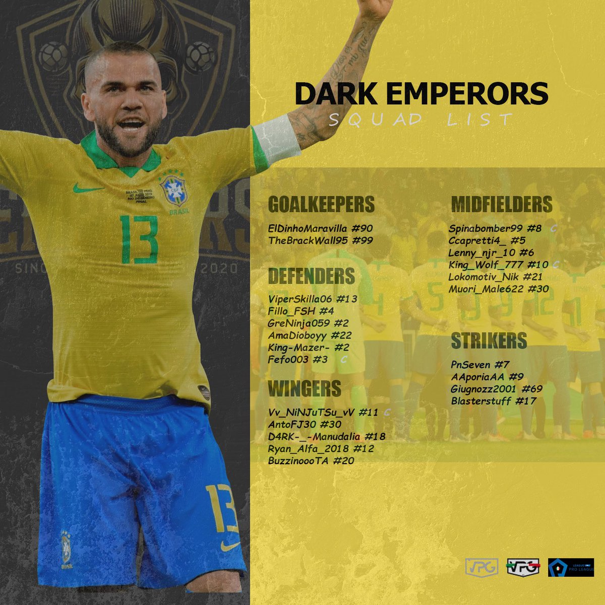 🆕 | Ecco il primo roster ufficiale per la nostra prima stagione competitiva nelle seguenti competizioni:  

- <a href="/VPGItaly/">VPG Italy 🇮🇹</a> D2
- <a href="/OfficialVPG/">Virtual Pro Gaming</a> L2
- <a href="/proleagueitalia/">ProLeague Italia</a> 

#GoD4E