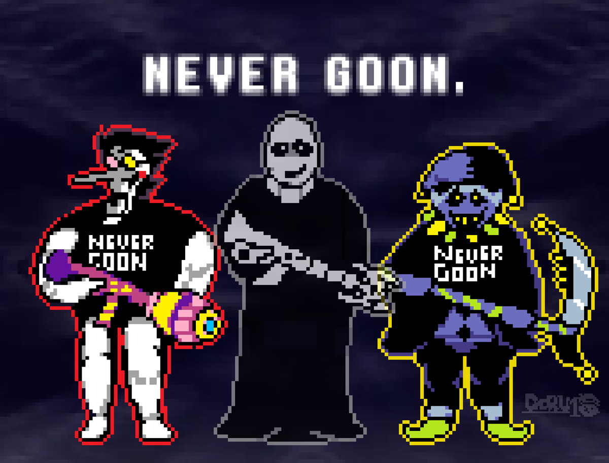 IamDoru1's tweet photo. Never Goon - Shitpost Sunday #14
#deltarune #DELTARUNE好きさんと繋がりたい #spamton #jevil #gaster #pixelart #DeltaruneChapter2 #deltarunememe #ShitpostSundayDR https://t.co/Ci6CPycgwd