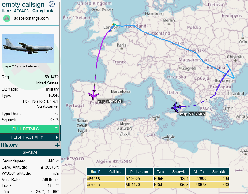 SirListenalot's tweet photo. #KC135's #AE04FB #RAKE71 (after AR with #P8 #AE684C #PS139) & #AE04C3 #RAKE72 relocating from Mildenhall to Rota for an upcoming task https://t.co/u5xEkWyQ5D