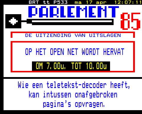 #teletekst #nostalgie #verkiezingen #brt #vrt Vandaag een high-tech verkiezingsshow op TV... in 1985 was dat toch heel wat anders... toen verschenen de uitslagen zo in beeld op teletekst.