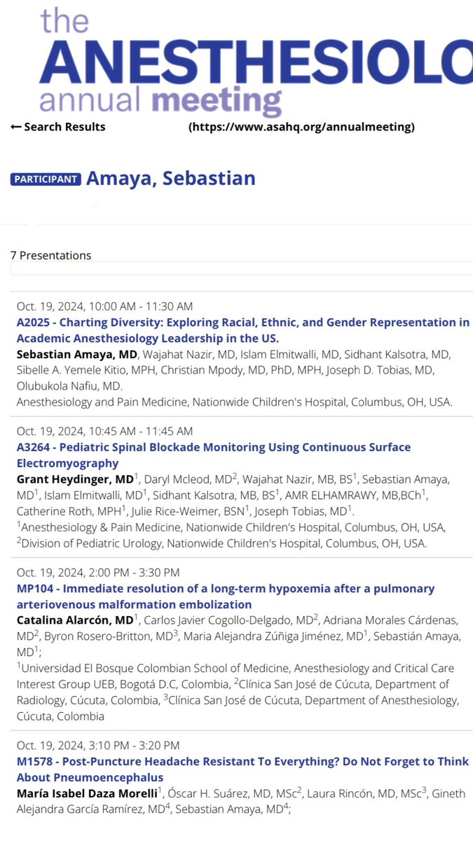 SebasAmayaMD's tweet photo. T-minus 5 days to my 5th time attending the ASA conference, but my first one as a resident! 👨🏻‍⚕️ Come visit some of the wonderful research projects being presented by my colleagues and myself! 🤝 🌍 🌎 

#ANES2024 @ASALifeline #Anesthesiology https://t.co/OCrx7BhyBQ