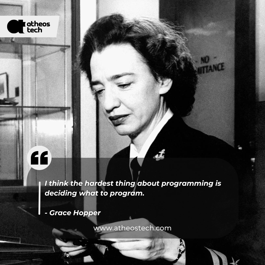 AtheosTech's tweet image. Wise words from Grace Hopper on the challenges of coding.💻
#programmingquote #gracehopper #codinglife #softwaredevelopment #techquote #inspiration #motivation #atheostech