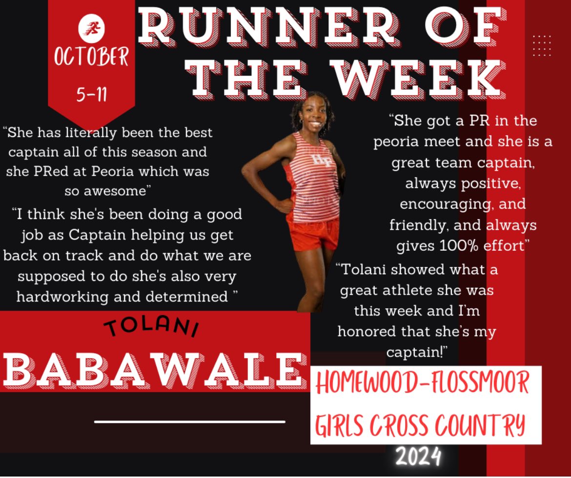 Captain Tolani Babawale has been an incredible runner of the week this week, and she capped it off with a 27 second PR at the Jimmy Daniels Invite by breaking 21 for the first time with a 20:58. Keep it up, T!