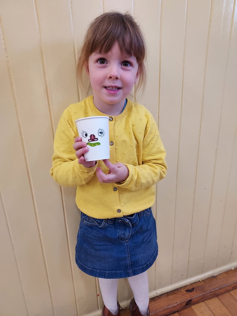 Harvest thanksgiving and Ruairidh's baptism at the 10.30 service this morning, and at the 9.40 wee service we planted mustard seeds in funny face planters. Phoebe is proudly showing us her handiwork.