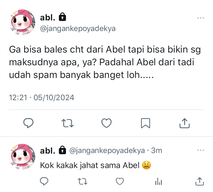 aileelvs's tweet photo. ; Gabelio 

Gini jadinya kalo Gavin keasikan nongkrong dan lupa buat balas chat dari si kicik Abelio 😭👶🏻🤏🏻

Nomin wantwit au
by aileelvs https://t.co/AfzY7fe4R7