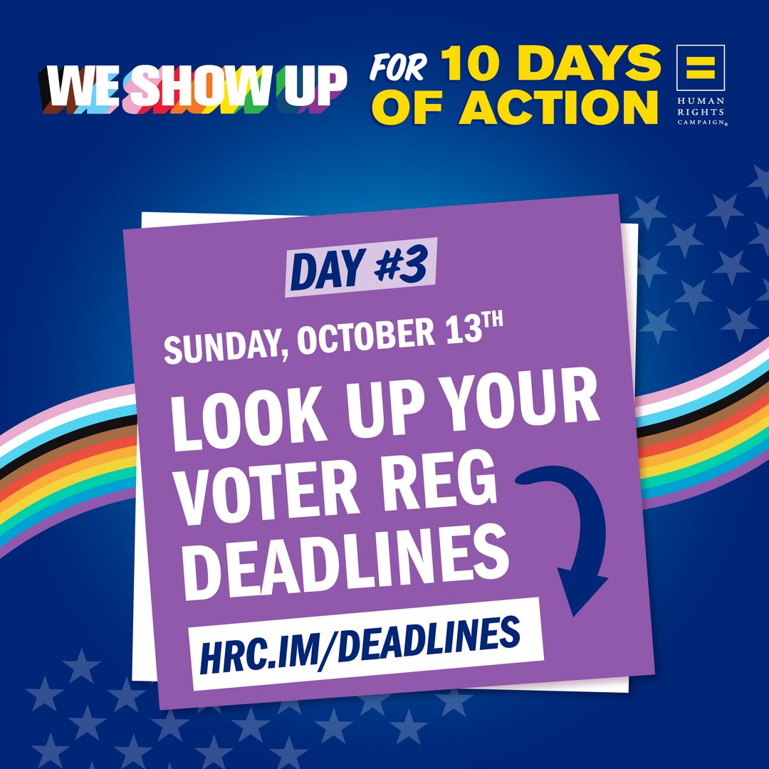 Have you checked your voter registration status? Illinois voters, now's the time to make sure your info is up-to-date and have a voting plan ready! The deadline to register online is October 20, but you can still register in person after that. Check here: hrc.im/deadlines