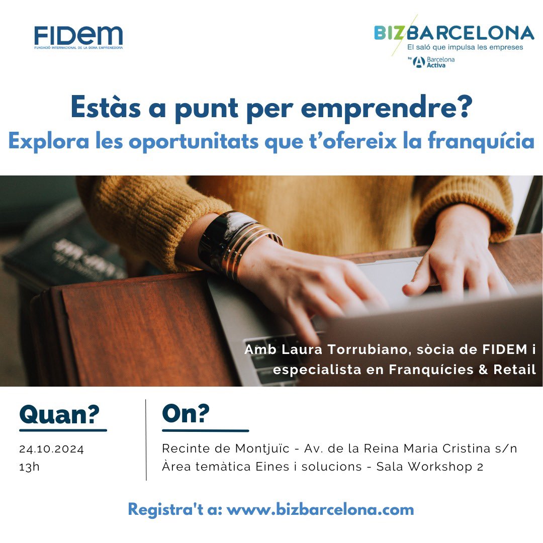 FundacioFidem's tweet image. @FundacioFidem és part de la #BIZCommunity que impulsa #BIZBarcelona24!
El 23 i 24 d’octubre ens veiem a #BIZBarcelona24 amb @LauraTorrubiano
Inscriu-te a bizbarcelona.com/ca o forms.gle/ZT6UyNzy8nSvqY…
#BIZBARCELONA24