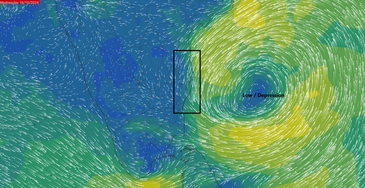 praddy06's tweet photo. Update 3 on the upcoming heavy rains for North Tamil Nadu and South Andhra
=================
Whatever said in update 1 and 2 stands good. I have indicated the possibility of stalling of the low pressure once it nears the north TN coast and that might hold true so this is not going to be a one day affair and the rains are possible on 14-17th October with breaks and with some very heavy spells in between.

Hot spot
--------
Hotspot will be from Pondy - Mahabs-Chennai-Pulicat-Nellore- Kavali coast where rains are possible in all 4 days with varying intensity. So KTCC falls perfectly in place for heavy rains.

North Interiors too will join the party
-----------
Not only coastal districts will also get heavy rains. Vellore, ranipet, Tirupattur, Villupuram, Tiruvannamalai, Salem, Namakkal, Kaallakuruchi, Cuddalore, Erode, Dharmapuri, Tirupattur, Krishnagiri and even Bangalore all these places might get atleast 1 heavy rains in the next 4 days.

When the rains will start
----------------
Rains will start tomorrow (monday morning or noon) timing of start is bit difficult to say. Overall as we go into Tuesday and Wednesday  on big day of rains is awaited as the low / depression is expected to have a very dense clouds in the west and so that dense clouds might fall over KTCC dumping lot of rains.

Will this become a cyclone?
----------------
Sea near Chennai / NTN coasts are warm with 30+C and are ideal for intensification. Can it become a named cyclone, i am not sure. But Depression chances are very high i feel.  Winds wont be a worry like Michaung, even if it becomes a cyclone, it will be a weak one. Rains are the main threat.

This system is well alerted by the bloggers / administrators / official agency for people to get well prepared. Here and there, some hypes will be there. Lets see how this system turns out.

Next update tomorrow morning at 6.00-7.00 hopefully with rains starting. Pa (pasanga)  group study well for exams depending on the rains Government will decide on the holidays, so dont assume urself.