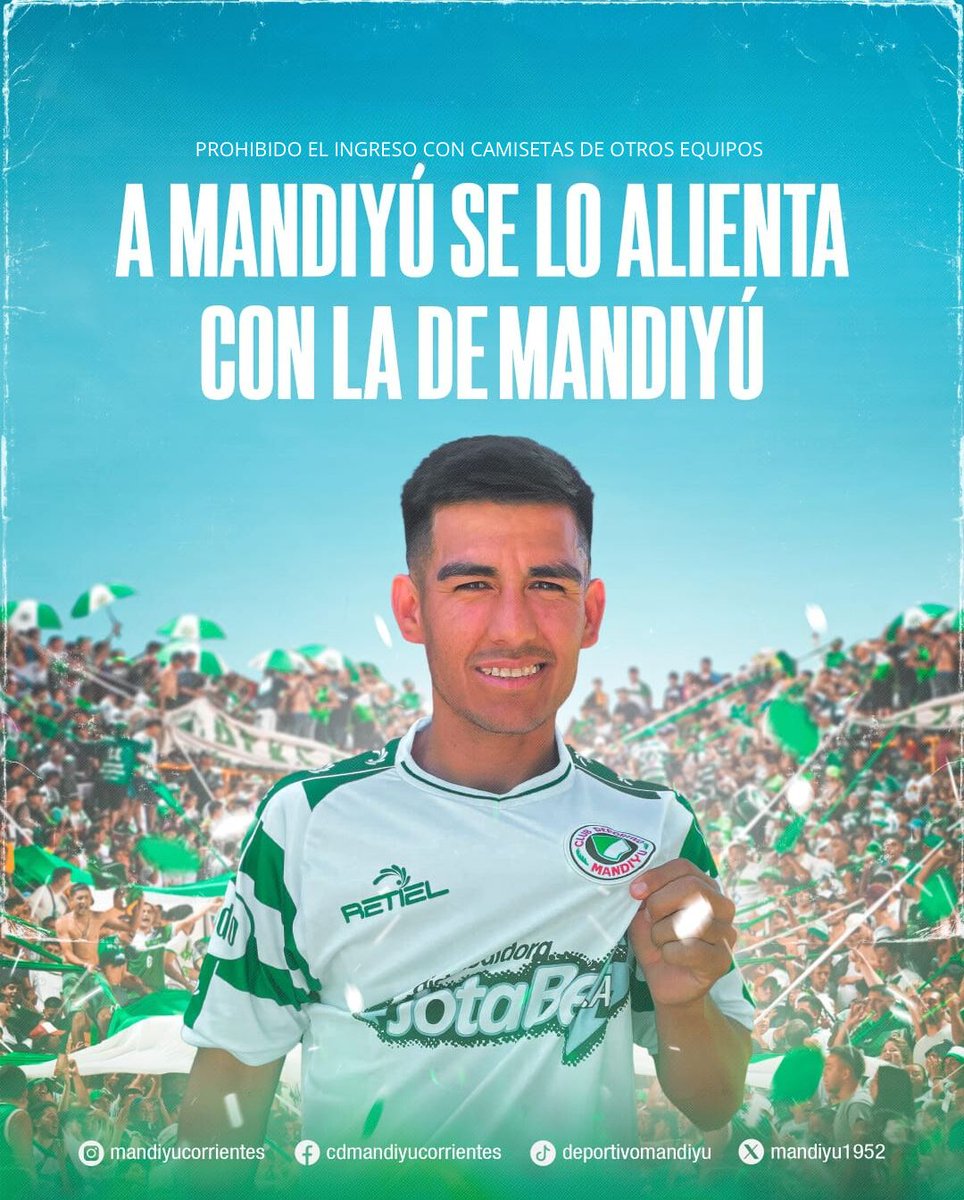 🇳🇬 Somos muy correntino como para llevar otra camiseta. Desde hoy y hasta el último partido a Mandiyú se lo alienta con la de Mandiyú 

❌ No se permitirá el ingreso al estadio a quien lleve camiseta de otros clubes

🟢⚪ #VamosMandiyú
