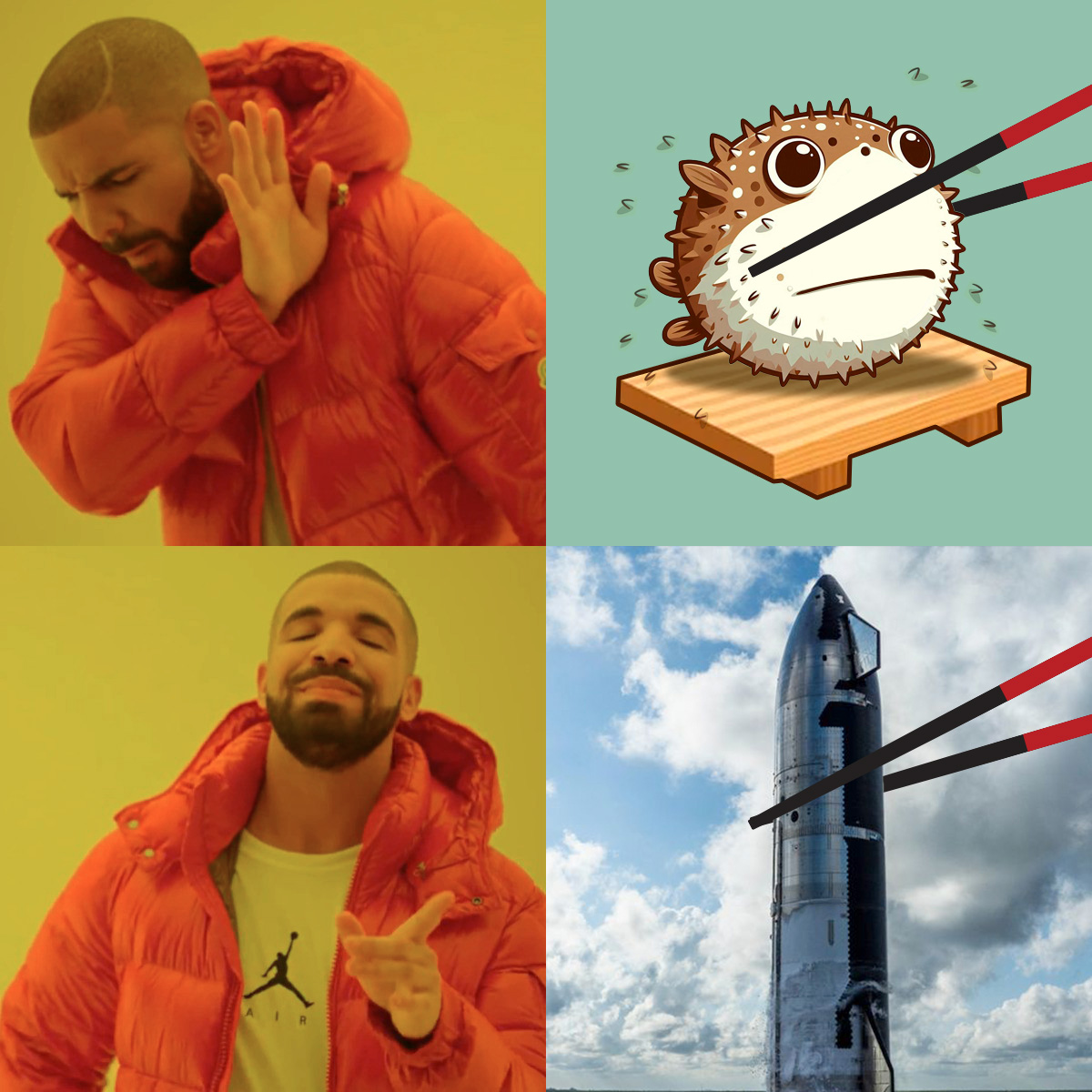 POPFISHSOL's tweet photo. Chopstick skills: 9.5/10 👍 congratulations @SpaceX team and well, I guess @elon too https://t.co/DhoX1gX7c1