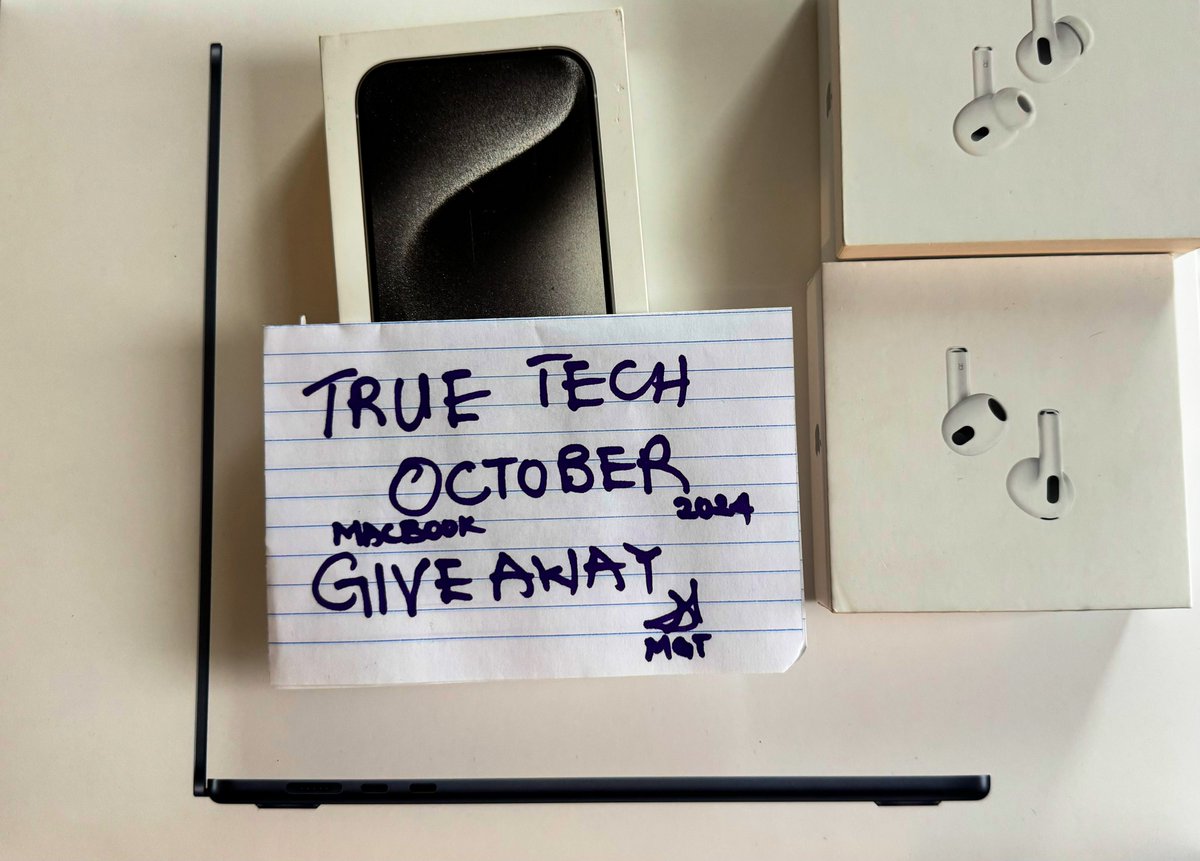 🎁 Exclusive  Techtober Giveaway‼️.

We have an excellent opportunity for you to win the entire Apple Eco System.

MacBook Air M2 💻 
iPhone 15 Pro 📱 
AirPods Pro 2 🎧.

To participate: 🔥 
▫️ Follow 
▫️ Like &amp; Retweet 🔁 
▫️ Comment "Done." 💬 
▫️ DM Apple 📩.

Good luck!!!