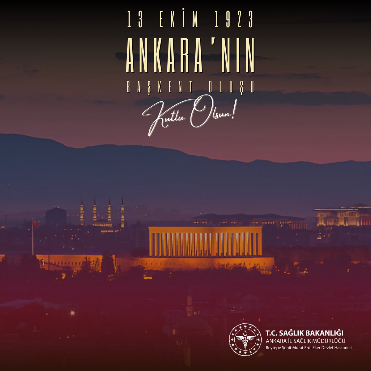 101 yıl önce bugün, Ankara başkent olarak ilan edildi. 101 yıl sonra bu tarihi gururla anarken, başkentimizin sağlık hizmetlerinde de öncü olma misyonunu sürdürüyoruz.

Ankara’nın 101. başkentlik yılında, sağlıklı ve mutlu yarınlar için her zaman yanınızdayız.