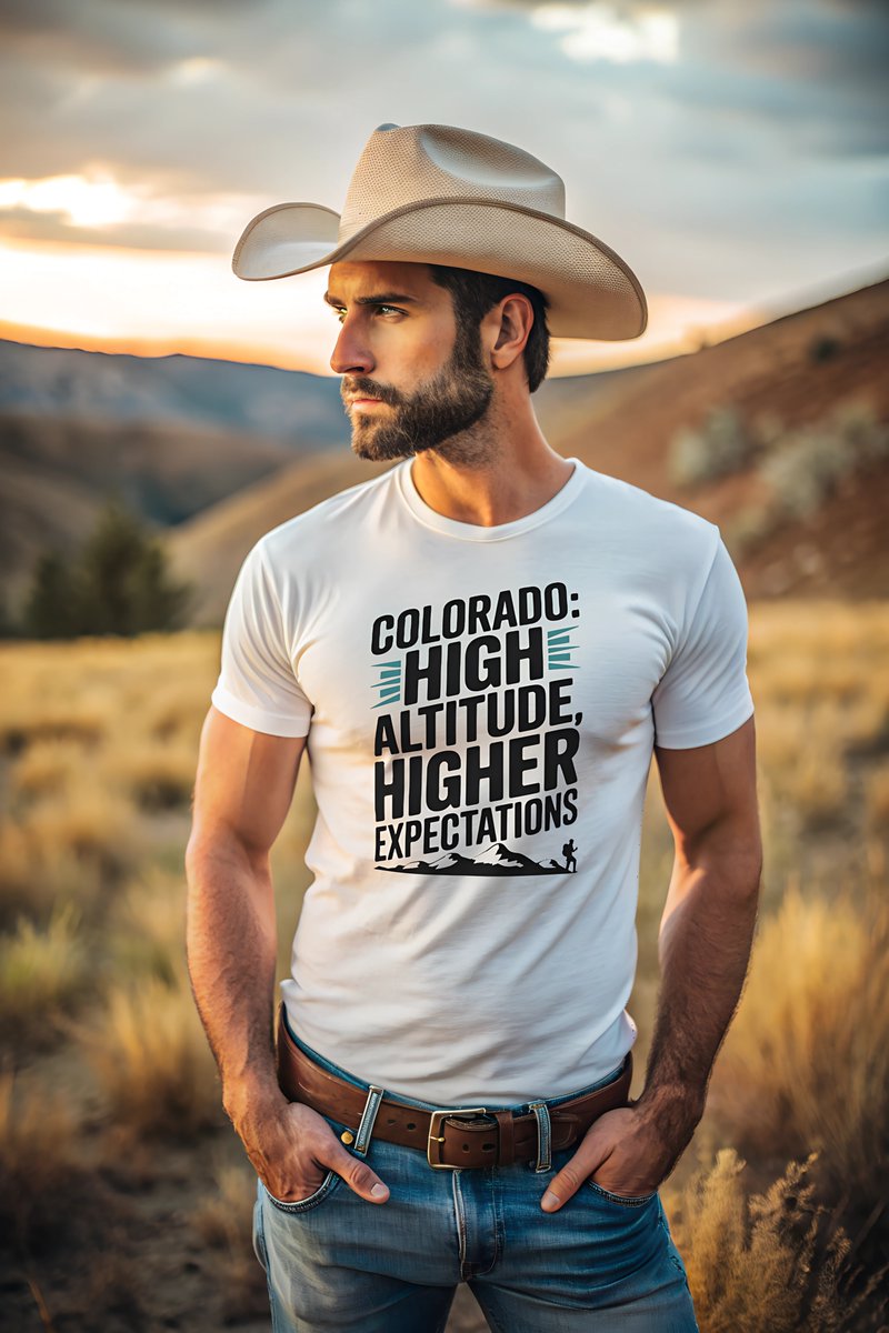 CreativeHymms's tweet photo. This Colorado-themed t-shirt, with its "High Altitude, Higher Expectations" slogan, perfectly captures the spirit of adventure and rugged landscapes. Get it now on #Redbubble: https://t.co/LRbfrOnJJS 

#Colorado #Adventure #HikingLife #MountainVibes #OutdoorLife #COWBOY https://t.co/Gm9LpTrHCl