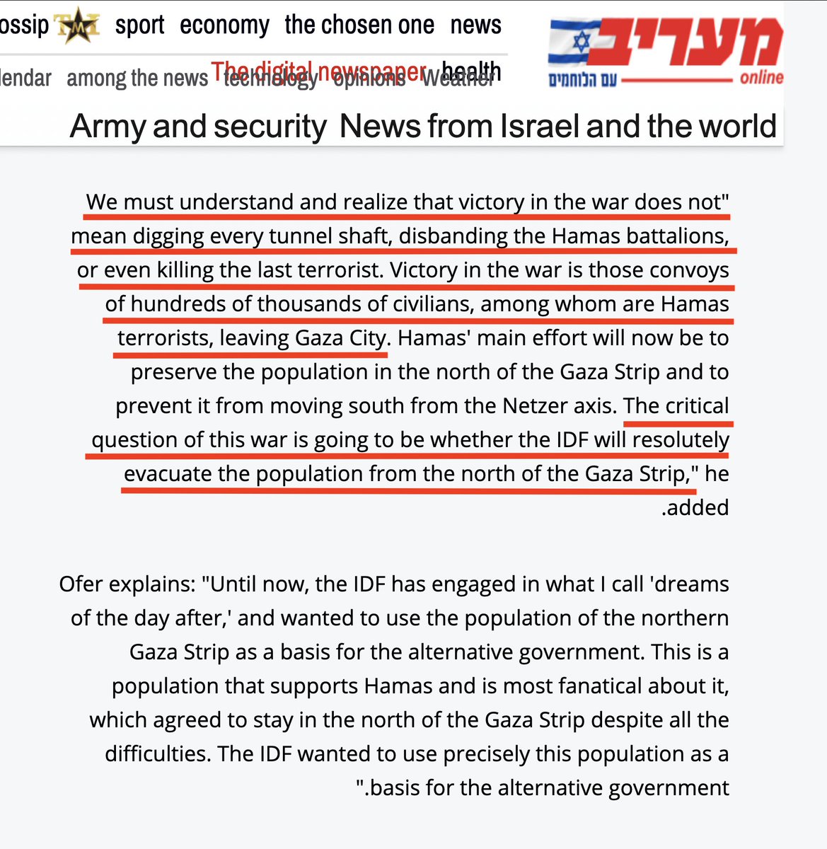 🚨🚨Israelis are bragging that the current IDF invasion of northern Gaza has absolutely NOTHING to do with Hamas, &amp; is all about forcibly depopulating half of the entire Gaza Strip by starving, terrorizing &amp; indiscriminately bombing people there.