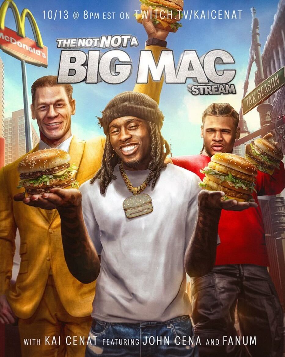 McDonalds's tweet image. if u need me tn i’ll be in the chat twitch.tv/kaicenat
