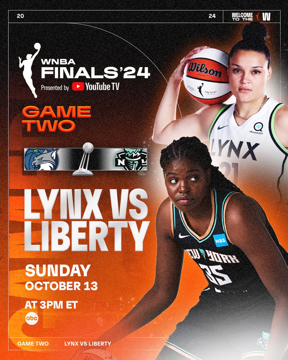 WNBA (@wnba) on Twitter photo Let’s run it BACK 💥
After an unforgettable opener, Game 2 of the #WNBAFinals presented by <a href="/YouTubeTV/">YouTube TV</a> is ready to bring the heat! See it live at 3pm/ET on ABC 📺 Let’s run it BACK 💥
After an unforgettable opener, Game 2 of the #WNBAFinals presented by <a href="/YouTubeTV/">YouTube TV</a> is ready to bring the heat! See it live at 3pm/ET on ABC 📺
