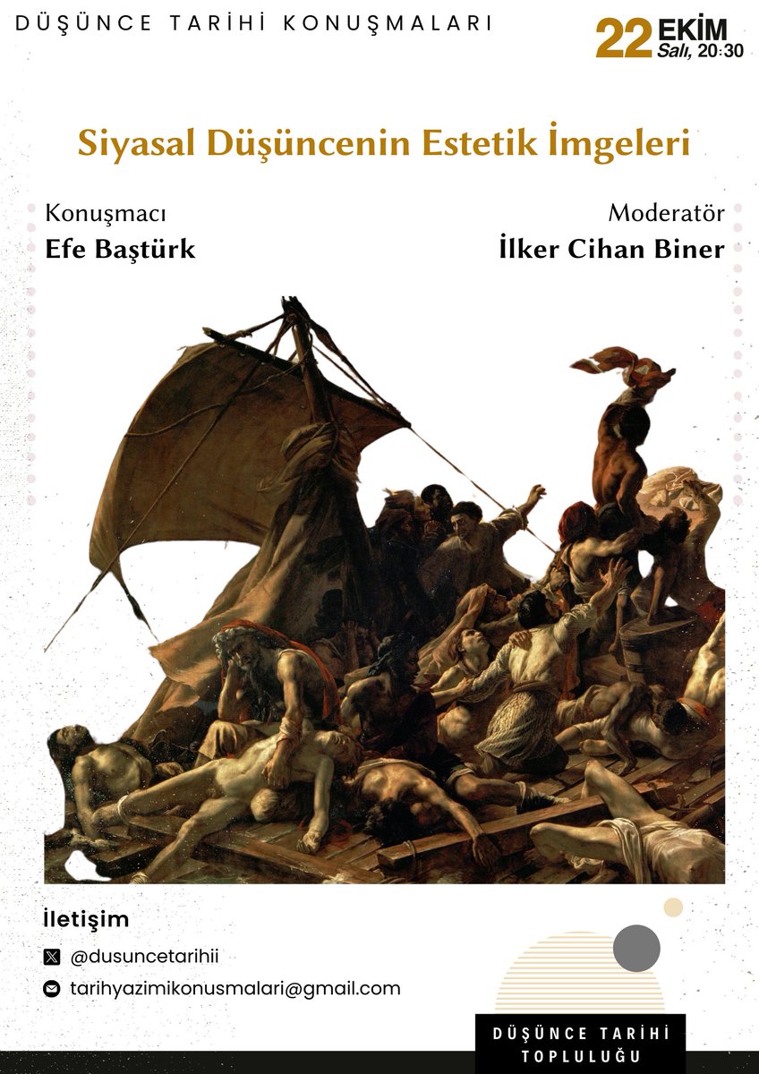 Bu ay müthiş konuşmalar var! 
22 Ekim'de, "Siyasal Düşüncenin Estetik İmgeleri" başlıklı konuşmasıyla Efe Baştürk'ü konuk ediyoruz (<a href="/arkhepolitics/">efe baştürk</a>). Konuşmanın moderatörlüğünü İlker Cihan Biner (<a href="/ilkercihanbiner/">İlker Cihan Biner</a>) yürütecek. Bekleriz!
<a href="/dusuncetarihii/">Düşünce Tarihi Topluluğu IntellectualHistory Group</a>
Kayıt: forms.gle/1PYg7cVCgyTa1x…