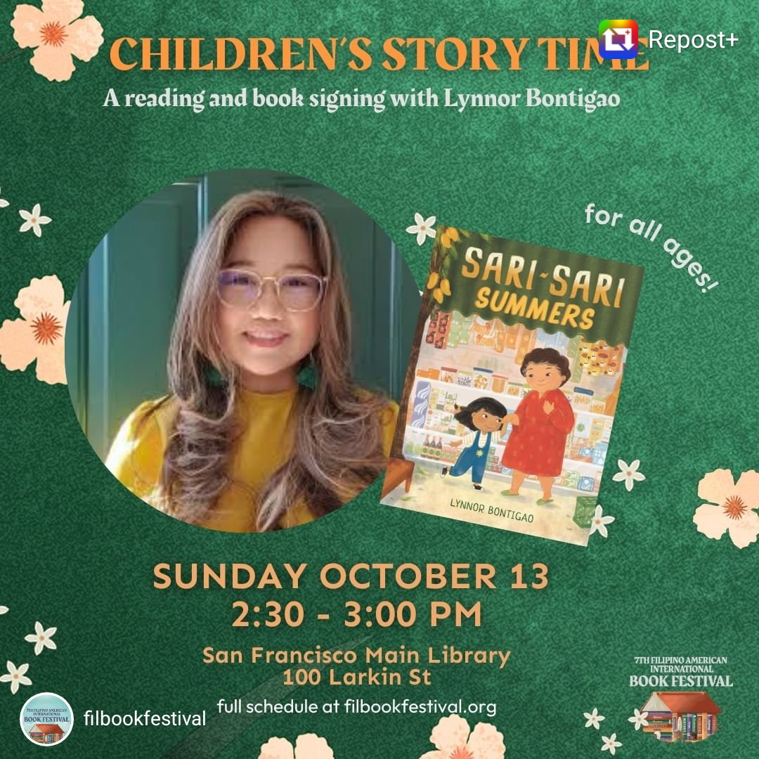 Lynnor Bontigao 🍥🇵🇭🇺🇲 (@lynnorbontigao) on Twitter photo Can't wait to meet you and the kiddos at <a href="/FilBookFestival/">Filipino American International Book Festival</a> today! Panel at 1pm and storytime right after. <a href="/SFPublicLibrary/">SF Public Library</a>
<a href="/SariSariStories/">Sari-Sari Storybooks</a> <a href="/maerespicio/">Mae Respicio ✨MAINLY UPDATES✨ Find me on Bluesky</a> <a href="/RachellAbalos/">Rachell Abalos OUR NIPA HUT Feb 6 🇵🇭🇺🇸</a> Stephanie <a href="/SawagaPress/">Sawaga River Press</a> Can't wait to meet you and the kiddos at <a href="/FilBookFestival/">Filipino American International Book Festival</a> today! Panel at 1pm and storytime right after. <a href="/SFPublicLibrary/">SF Public Library</a>
<a href="/SariSariStories/">Sari-Sari Storybooks</a> <a href="/maerespicio/">Mae Respicio ✨MAINLY UPDATES✨ Find me on Bluesky</a> <a href="/RachellAbalos/">Rachell Abalos OUR NIPA HUT Feb 6 🇵🇭🇺🇸</a> Stephanie <a href="/SawagaPress/">Sawaga River Press</a>