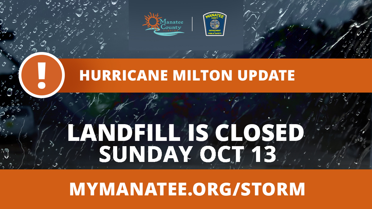 ManateeGov's tweet photo. While the Lena Landfill is closed today—after days of accepting massive amounts of debris prior to and then right after Milton—it will reopen tomorrow (Monday, October 14) with extended hours of operation: 6 a.m. to midnight, daily, until further notice.
#miltonrecovery #milton https://t.co/zpWquaXVuR