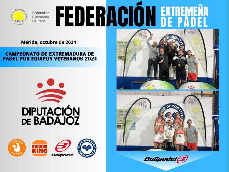 ✅14ª Edición del Campeonato de Extremadura de Pádel por Equipos de Veteranos 2024.

👏 Gracias a <a href="/DipdeBadajoz/">Diputación de Badajoz</a>  por su apoyo como patrocinador principal, a Miguel Pizarro por su labor como juez-árbitro, y a <a href="/padelmerida/">C.D. Padelmerida</a> por la organización.

📸📝 bit.ly/3Y5IgGp
