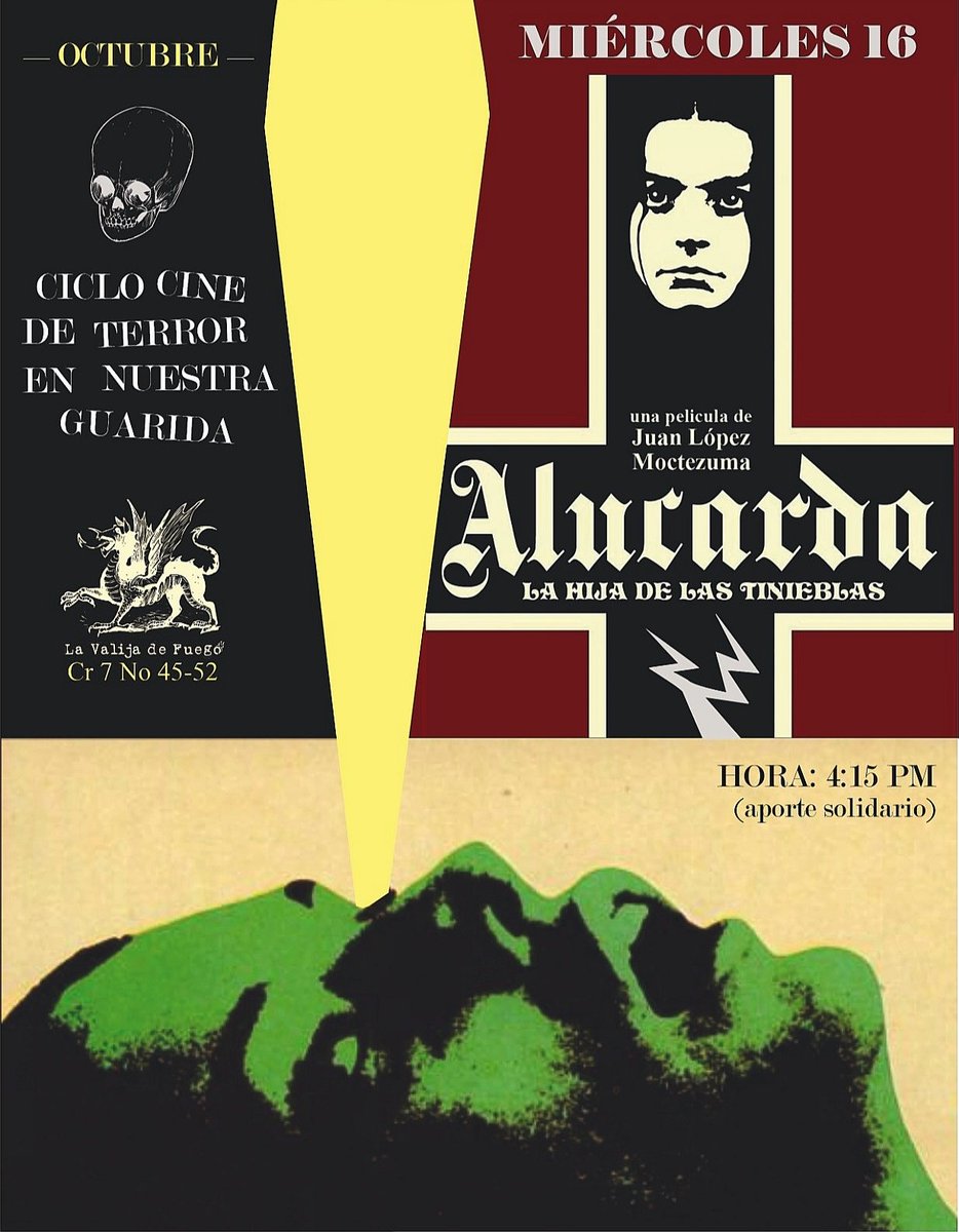 [ PROGRAMACIÓN CULTURAL/ PROYECCIÓN]
Tercera proyección de nuestro ciclo de terror. Nuestra cinta invitada ALUCARDA LA HIJA DE LAS TINIEBLAS  del director mexicano Juan López Moctezuma .

Recuerden que la cita será este miércoles 16 de octubre a las 4:15 PM.
