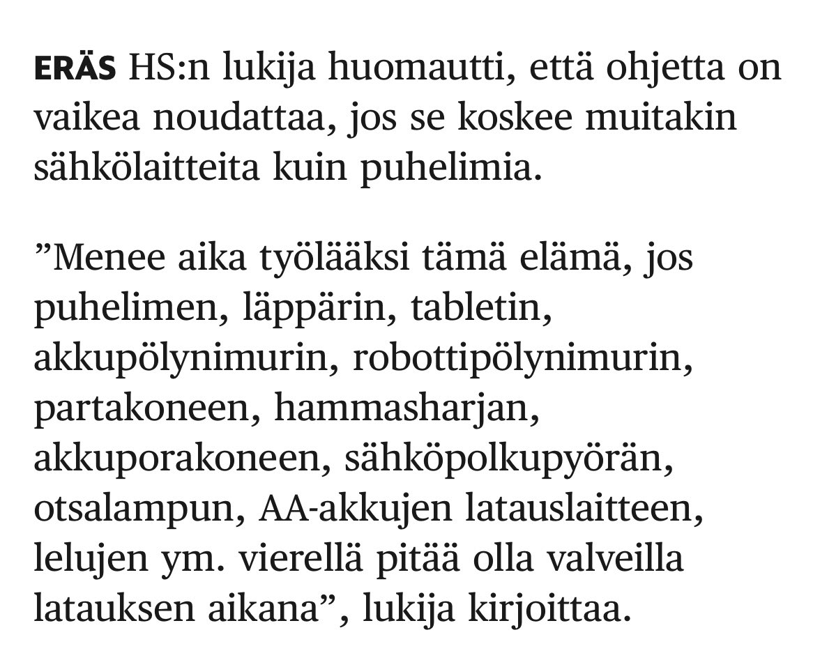 Hesari kirjoittaa akkujen yölatauksesta. Olen nähnyt vahinkoilmoituksia syttyneitä tulipaloista näistä kaikista mainitusta laitteista, joissa laite on syttynyt yöllä (poislukien robottipölynimuri). Osassa tulipalosta on tullut laaja osasta vain palanut jälki pöytään. 1/2