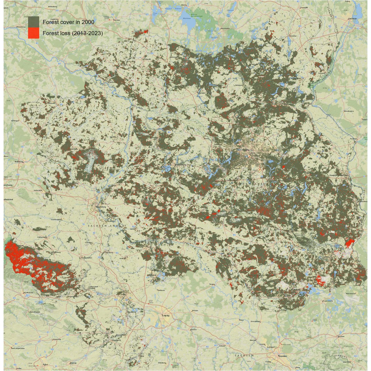 LAZARSofia1's tweet photo. 🇩🇪🌧️ Germany’s #Forests Crisis 🌧️🔥
#Deforestation + #drought are crippling #Brandenburg & #SachsenAnhalt!
😰 maps reveals forest loss in areas with low rainfall, intensifying drought & #ecosystem decline💧
🤌Thanks to: @milos_agathon & @mohsinramay_
#ClimateChange #PDSI #R https://t.co/vduOzkJtuI