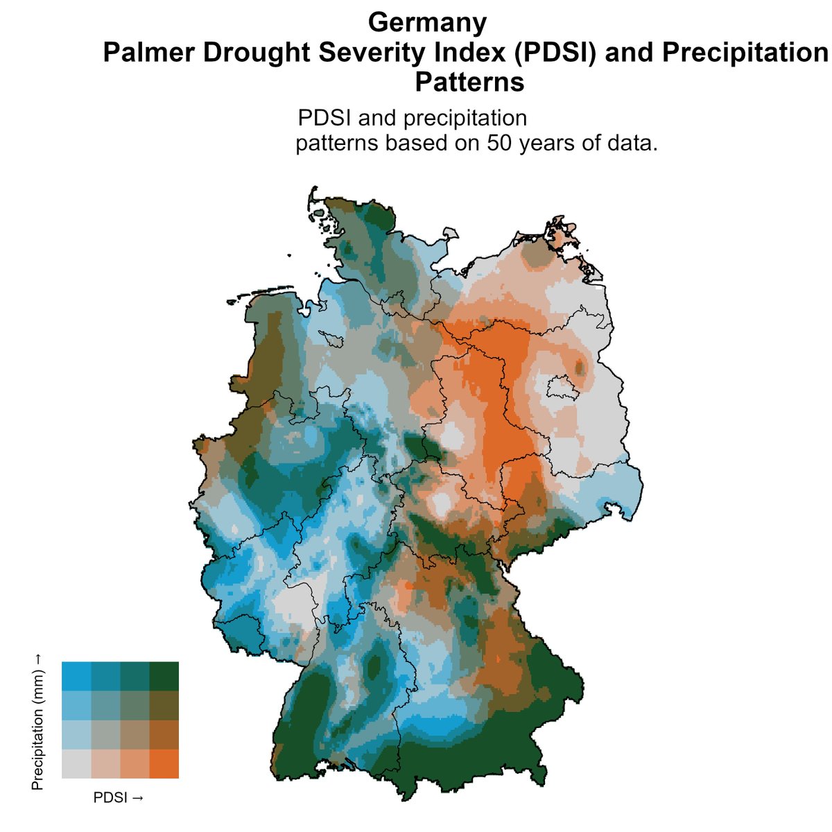LAZARSofia1's tweet photo. 🇩🇪🌧️ Germany’s #Forests Crisis 🌧️🔥
#Deforestation + #drought are crippling #Brandenburg & #SachsenAnhalt!
😰 maps reveals forest loss in areas with low rainfall, intensifying drought & #ecosystem decline💧
🤌Thanks to: @milos_agathon & @mohsinramay_
#ClimateChange #PDSI #R https://t.co/vduOzkJtuI