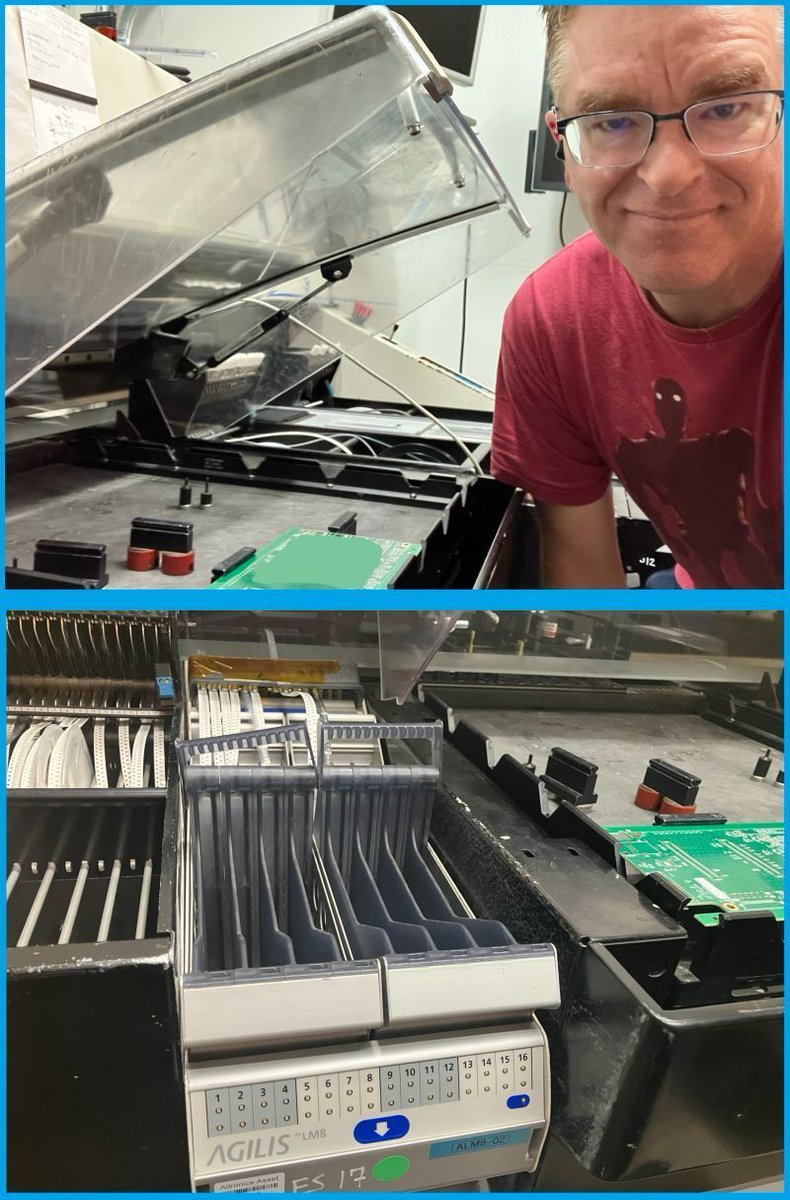 thinkedgesci's tweet image. I design custom electronics for life science companies. In 2019, I bought a used MY9 pick and place machine and DEK Horizon stencil printer and put them in my garage. Combined with a homebrew vapor phase reflow, I can now machine place my own designs.
