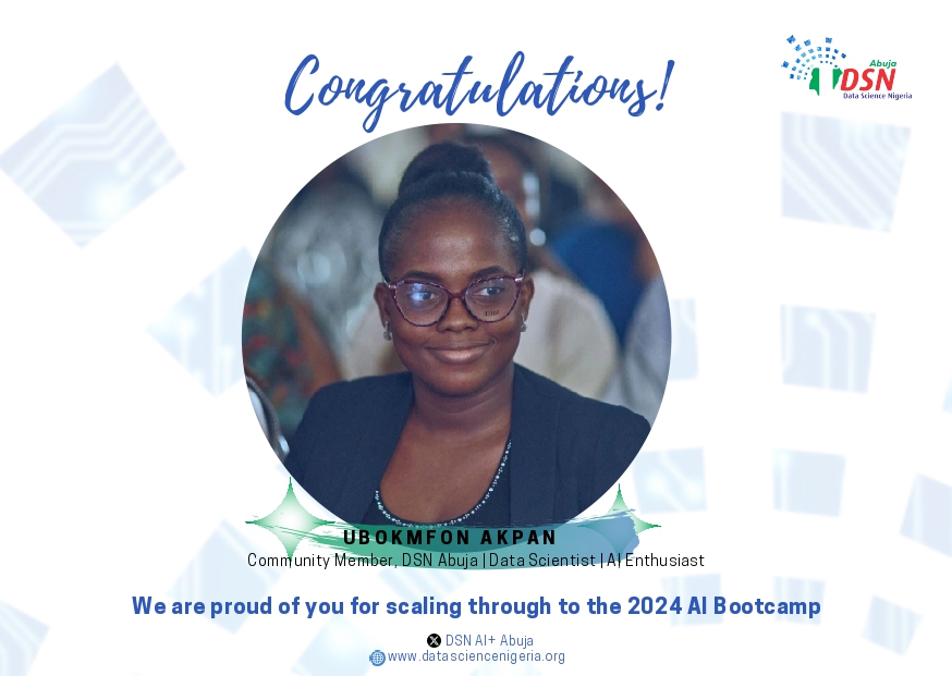 AbujaDsn's tweet image. Presenting our amazing community members who made it to the DSN AI Bootcamp final. 🌟 
 
Huge congratulations!!!!! 👏    

We’re all cheering y&apos;all as you represent the Abuja DSN Community at the 2024 DSN AI Bootcamp.

#DSNAIBootcamp2024 
#DataScienceNigeria 
#DSNXMicrosoftNG