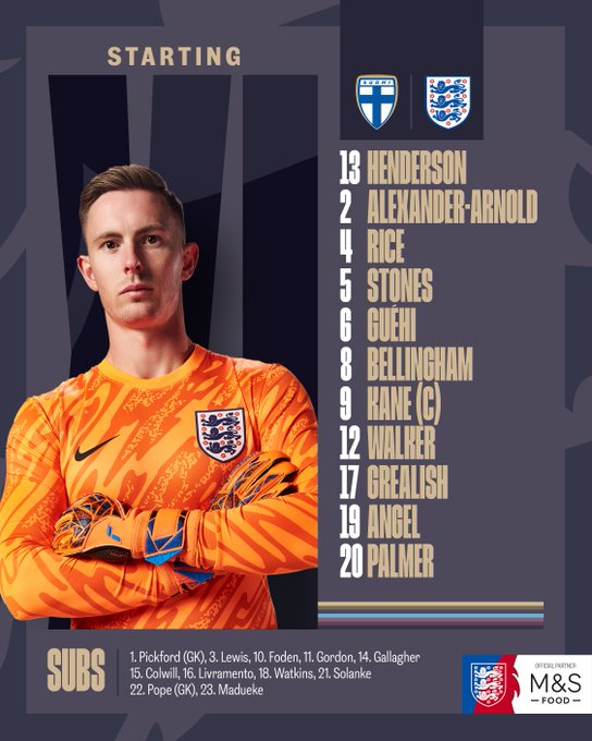England XI Henderson Alexander-Arnold Rice Stones Guhi Bellingham Kane c Walker Grealish Angel Palmer