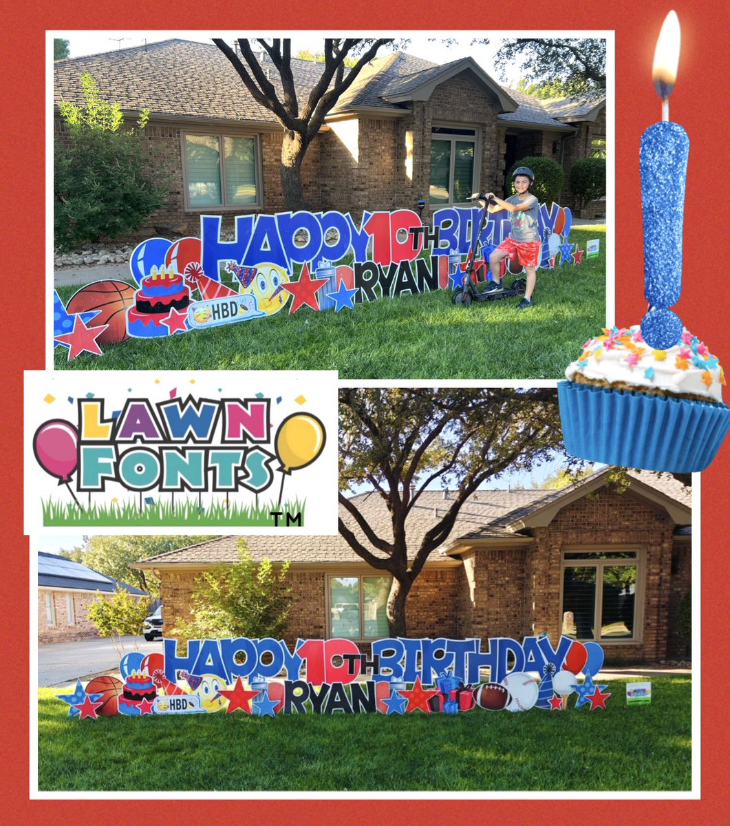 Double Digits Alert! 🔔🚨 Ryan is 10! 🥳🎉 Happy Birthday Weekend! 🎁🎂 Lawnfonts.com #celebrate #doubledigits #10thbirthday #yardsignrentals #sayitwithus #lawnfontslubbock