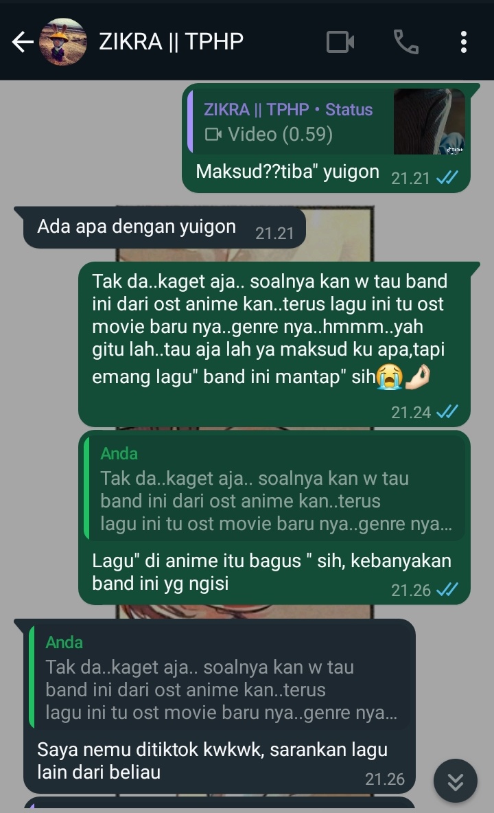 Kaget w,tiba" bgt doi w bikin sw pake lagu yuigon😭🤌, akhirnya ada teman peminat lagu mas Atsushi,apakah aku akan meracuni dia sama lagu" given juga?🤔