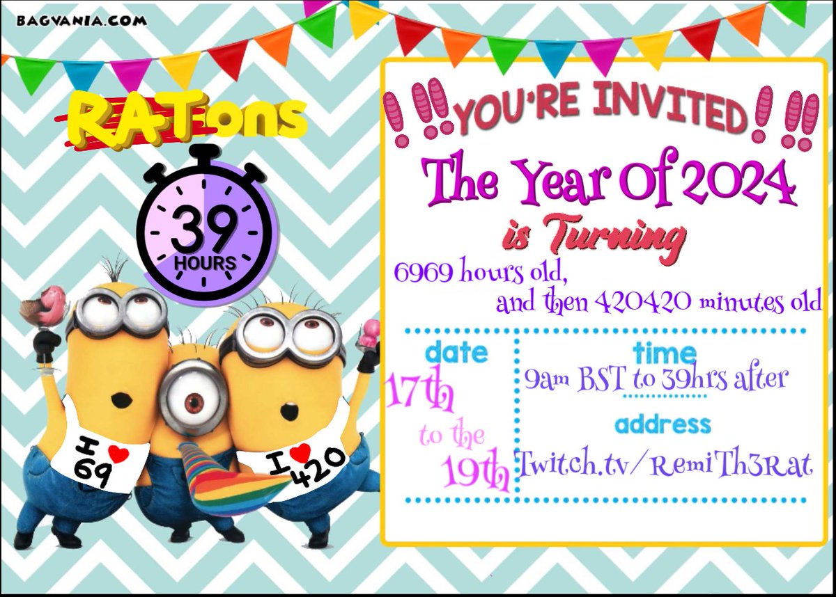 Hi twitter !! ! I havent posted in a while... but im doing a 39 hour livestream starting on Thursday 17th !! ! Much shenanigans is planned!! ! Stupidest idea ive ever had !! ! Be there or beware!! ! Tell your friends 🔥 twitch.tv/remith3rat