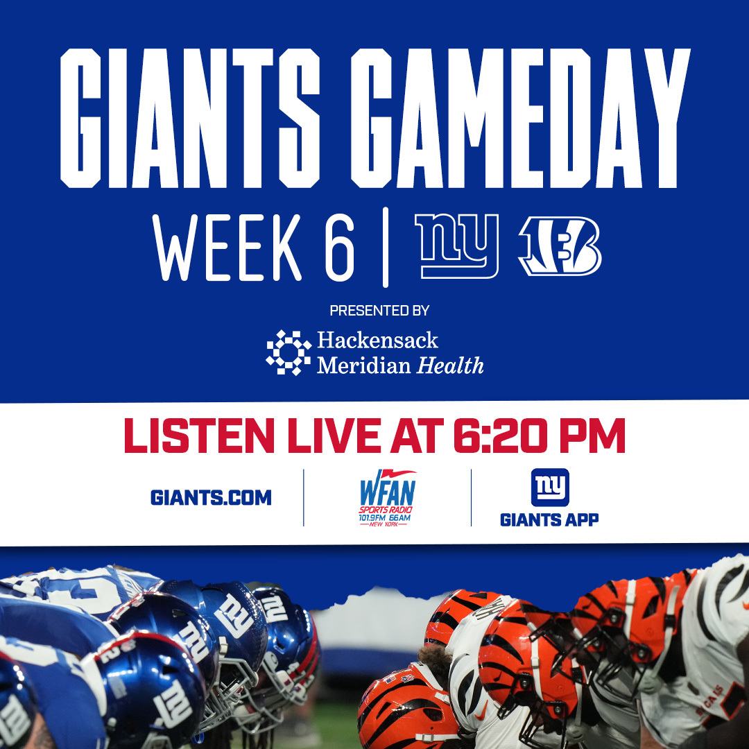 John Schmeelk (@schmeelk) on Twitter photo Tune into Giants Gameday tonight at 6:20 on <a href="/WFAN660/">WFAN Sports Radio</a> for our pregame coverage of <a href="/Giants/">New York Giants</a>-<a href="/Bengals/">Cincinnati Bengals</a> with <a href="/jcasillas52/">Jonathan Casillas</a> <a href="/giantswfan/">GiantsWFAN</a> <a href="/HowardCrossIII/">Howard Cross III</a> <a href="/CarlBanksGIII/">Carl Banks</a> and <a href="/BobPapa_NFL/">Bob Papa</a>. Hear from Brian Daboll, <a href="/AdoreeKnows/">Adoree' Jackson</a> <a href="/_Azeez_8/">Azeez Ojulari</a> and <a href="/JEluemunor/">Jermaine Eluemunor</a>.
📻at 6:20PM: audacy.com/stations/wfan Tune into Giants Gameday tonight at 6:20 on <a href="/WFAN660/">WFAN Sports Radio</a> for our pregame coverage of <a href="/Giants/">New York Giants</a>-<a href="/Bengals/">Cincinnati Bengals</a> with <a href="/jcasillas52/">Jonathan Casillas</a> <a href="/giantswfan/">GiantsWFAN</a> <a href="/HowardCrossIII/">Howard Cross III</a> <a href="/CarlBanksGIII/">Carl Banks</a> and <a href="/BobPapa_NFL/">Bob Papa</a>. Hear from Brian Daboll, <a href="/AdoreeKnows/">Adoree' Jackson</a> <a href="/_Azeez_8/">Azeez Ojulari</a> and <a href="/JEluemunor/">Jermaine Eluemunor</a>.
📻at 6:20PM: audacy.com/stations/wfan