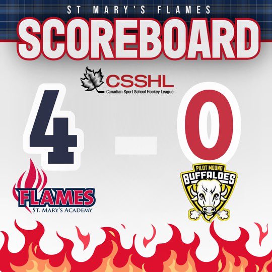 🔥Flames🔥 dominate play today for a 4-0 win and a FIRST CSSHL SHUTOUT for our goalie S. Coutu! #smaprepflames #csshl #shutout