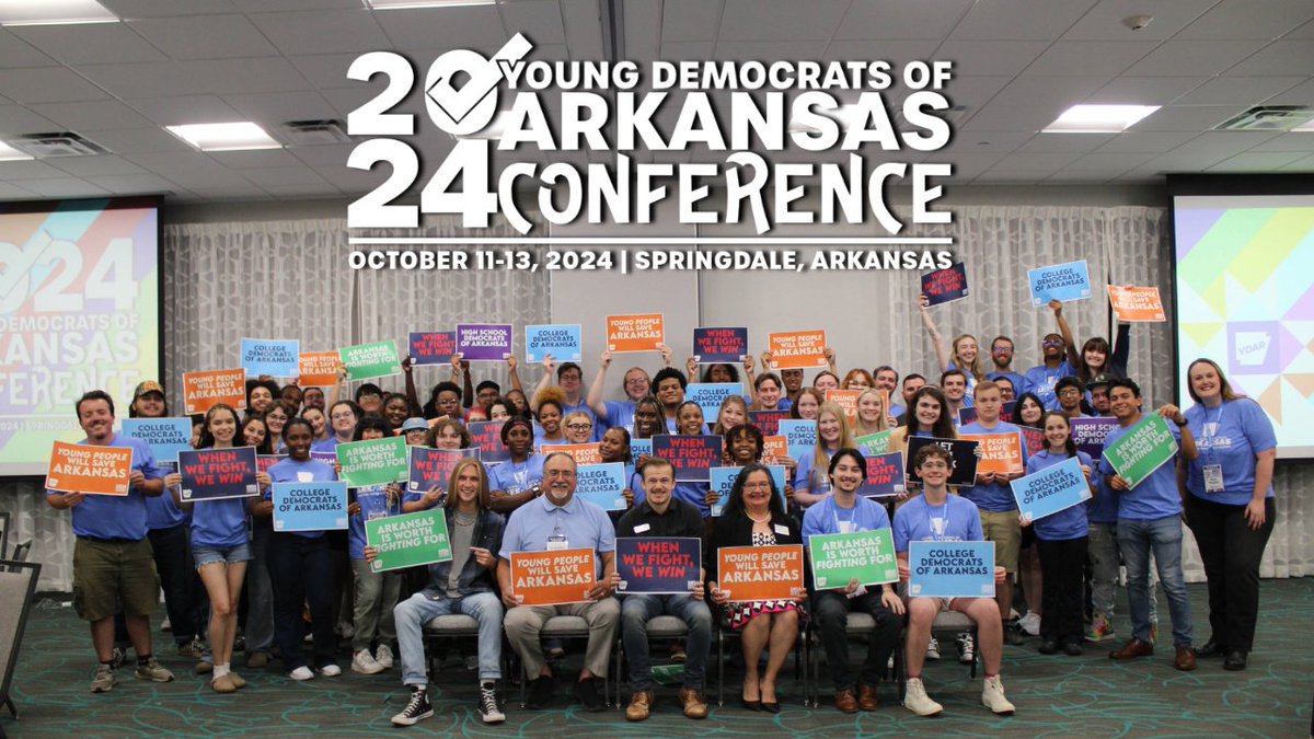 YOUNG DEMOCRATS! What an incredible weekend. Thank you all for your hard work, for your willingness to step up and lead, and for fighting for a better Arkansas.💙

Early voting starts in 8 days.

23 days to election.

The future is ours, if only we are willing to reach for it.