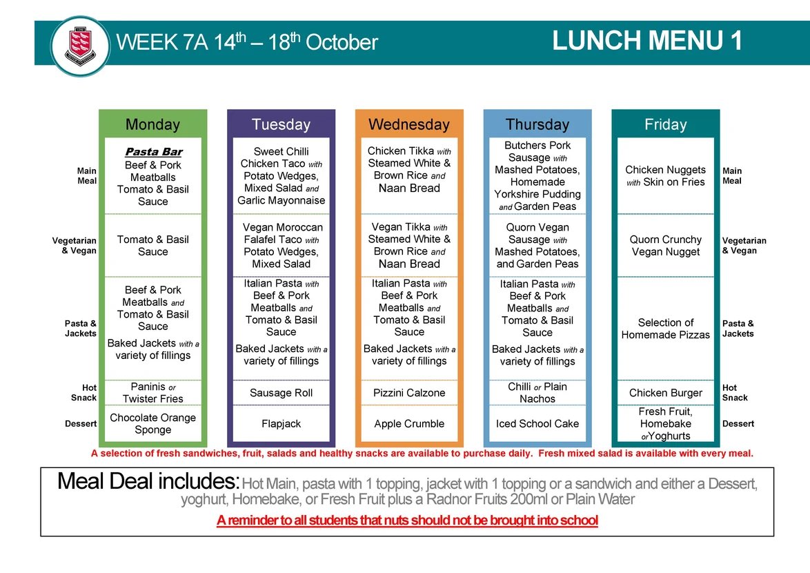 Lunch menu <a href="/PenistoneGS/">Penistone Grammar School</a> for week commencing Monday 14th October 😋