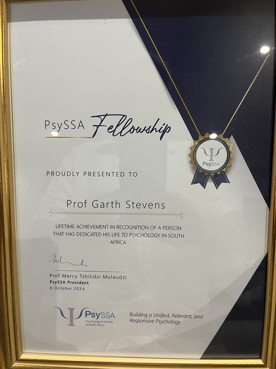 So appreciative of the Psychological Society of South Africa (PsySSA) conferring the Lifetime Achievement Award. Our achievements are never only our own doing, but rest on the shoulders of family, friends, colleagues, students, collaborators, and mentors!